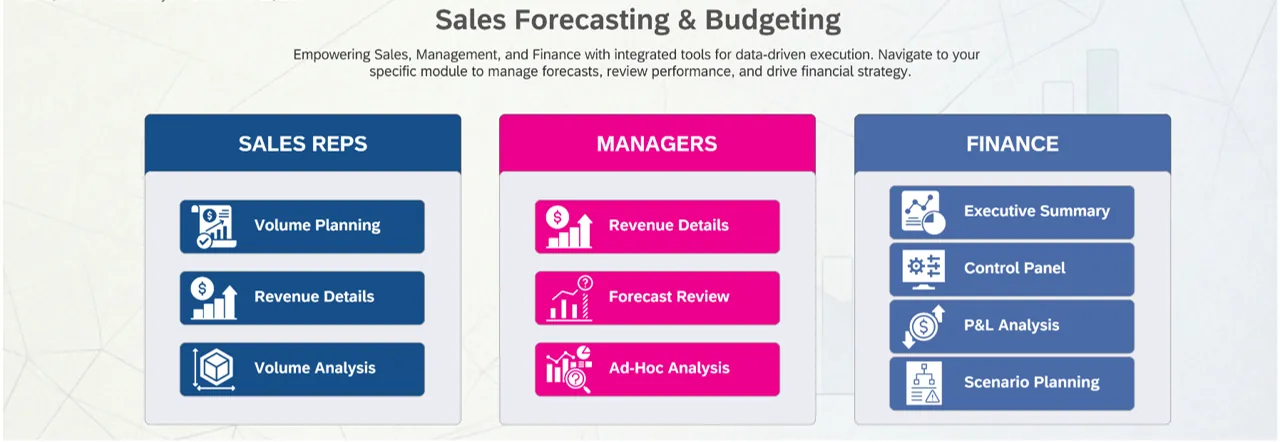 SAC role-driven planning workspaces: Sales Reps, Managers, Finance